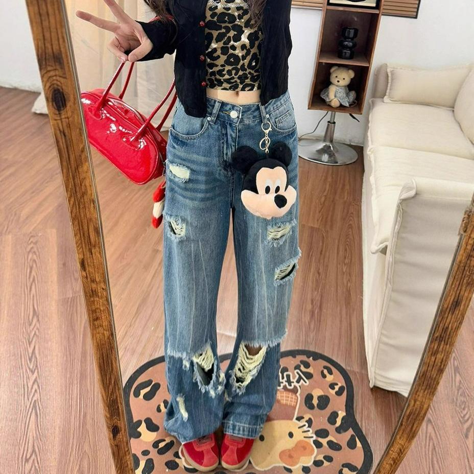 Comfortable Broken Jeans Women's High-waisted Big Yards Loose Thin Pear-shaped Figure Wide-legged Trousers Jeans for Women Long Denim Pants