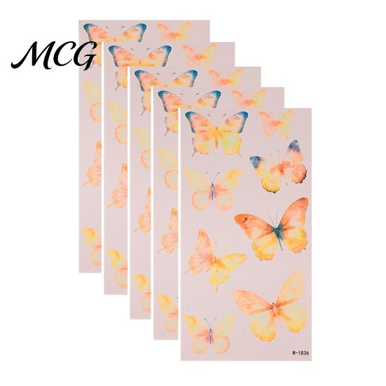 Easy Apply Tattoo Stickers 5 Sheets Butterfly Stickers, Waterproof Temporary Flower Tattoos, Colorful Safe Skin Tattoos Face Body for Parties