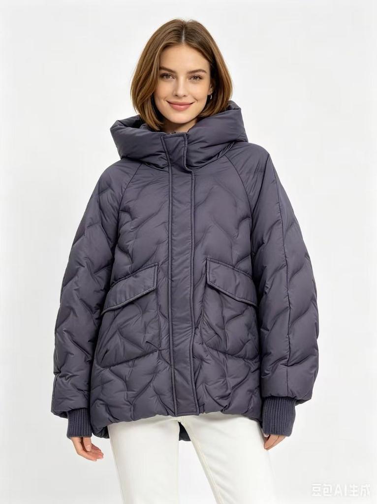 Autumn and winter new down jackets women's medium and long loose large size casual rubber fashion hooded jacket tide