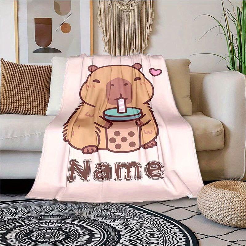 Capybara Loves Drinking Customize Your Name Blanket Warm Comfortable And Soft Blankets Are Suitable For Home Chairs Office Sofas Sofas Office Camping