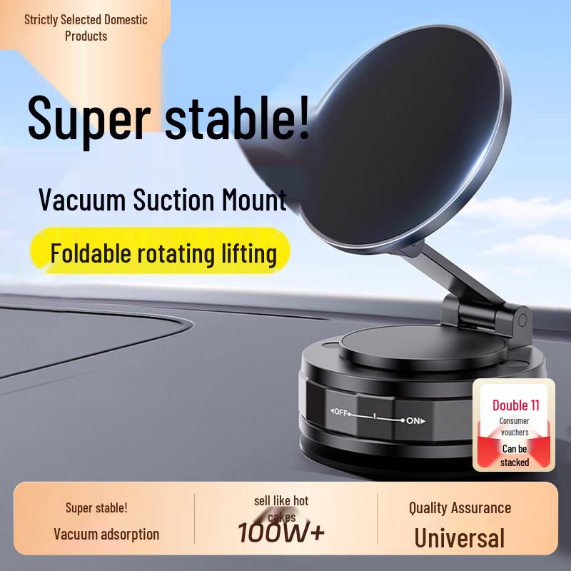 Car Phone Holder with Strong Magnetic Suction and Vacuum Adsorption, Suction Cup Base for Navigation