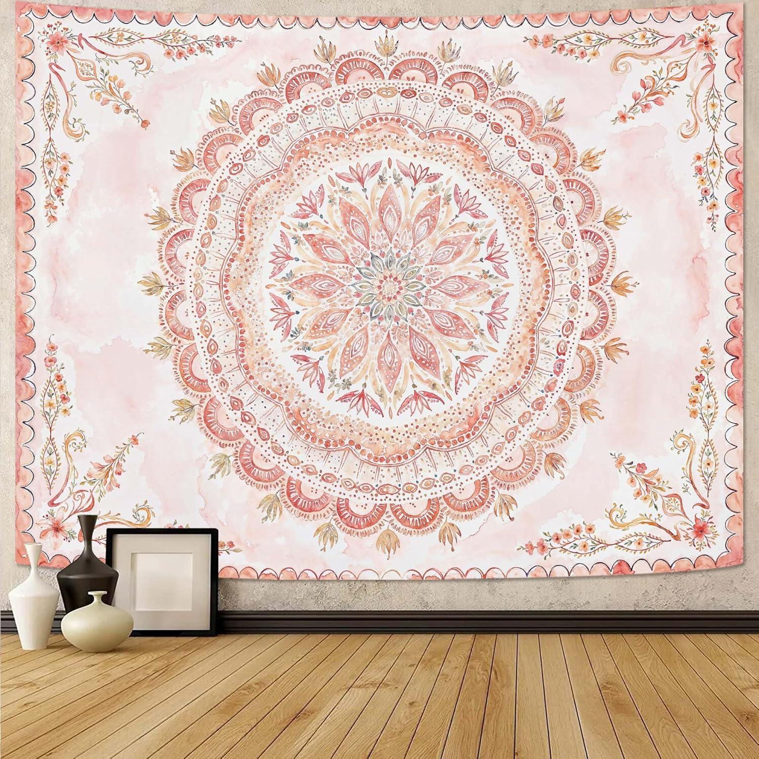 Fowocu boho tapestry floral mandala wall 75x100 чёрный