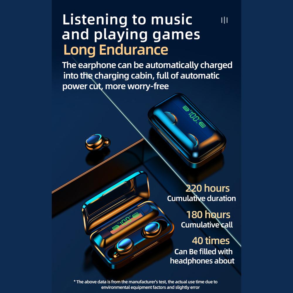 Wireless BT5.0 Earbuds Digital Earphones Noise Resuction with LED Power Display Charging Box Built in Mic Support Phone