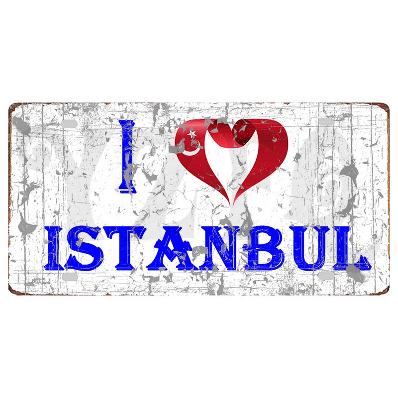 YZFQ Istanbul Turecko Cestování Město Kovový Značka Plakátová Deska Pro Zeď Restaurace Bar Řemesla Domácí Dekorace 30X15CM DC-1612A