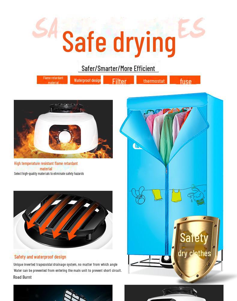 900W/1200W Clothes Dryer with Remote Control and Warm Air Accessories