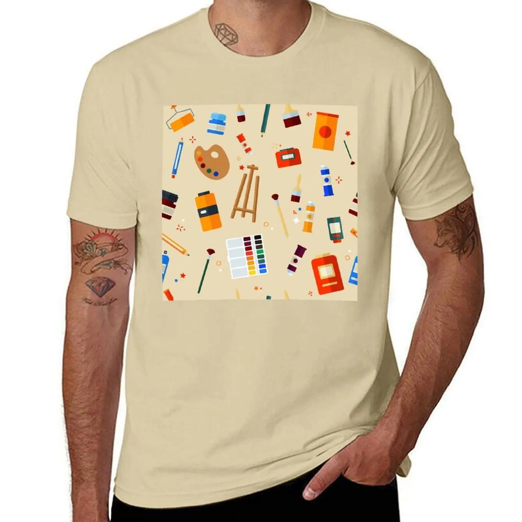 Tools and Materials for Creativity and Painting Seamless Pattern TShirt Cotton Graphic Tees Anime T Shirts for Men Cotton