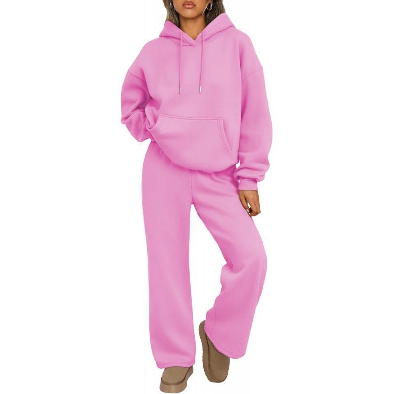 Damen Casual Kapuzenpullover Weite Hosen Set - Baumwollmischung Lockerer Schnitt 10 Farben