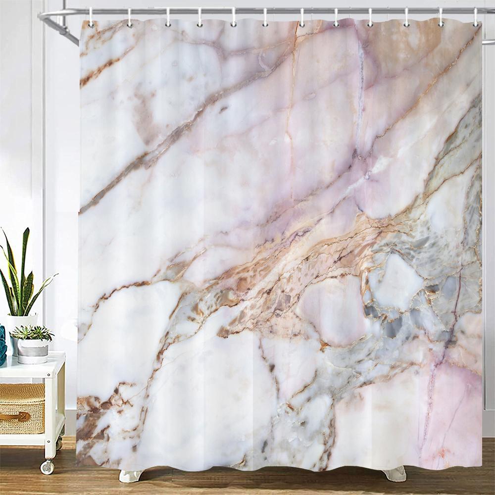 

High Quality Geometric Marble Pattern Printed Fabric Shower Curtains Bath Screen Waterproof Products Bathroom Decor With Hooks W60H190(CM)-1 Pcs