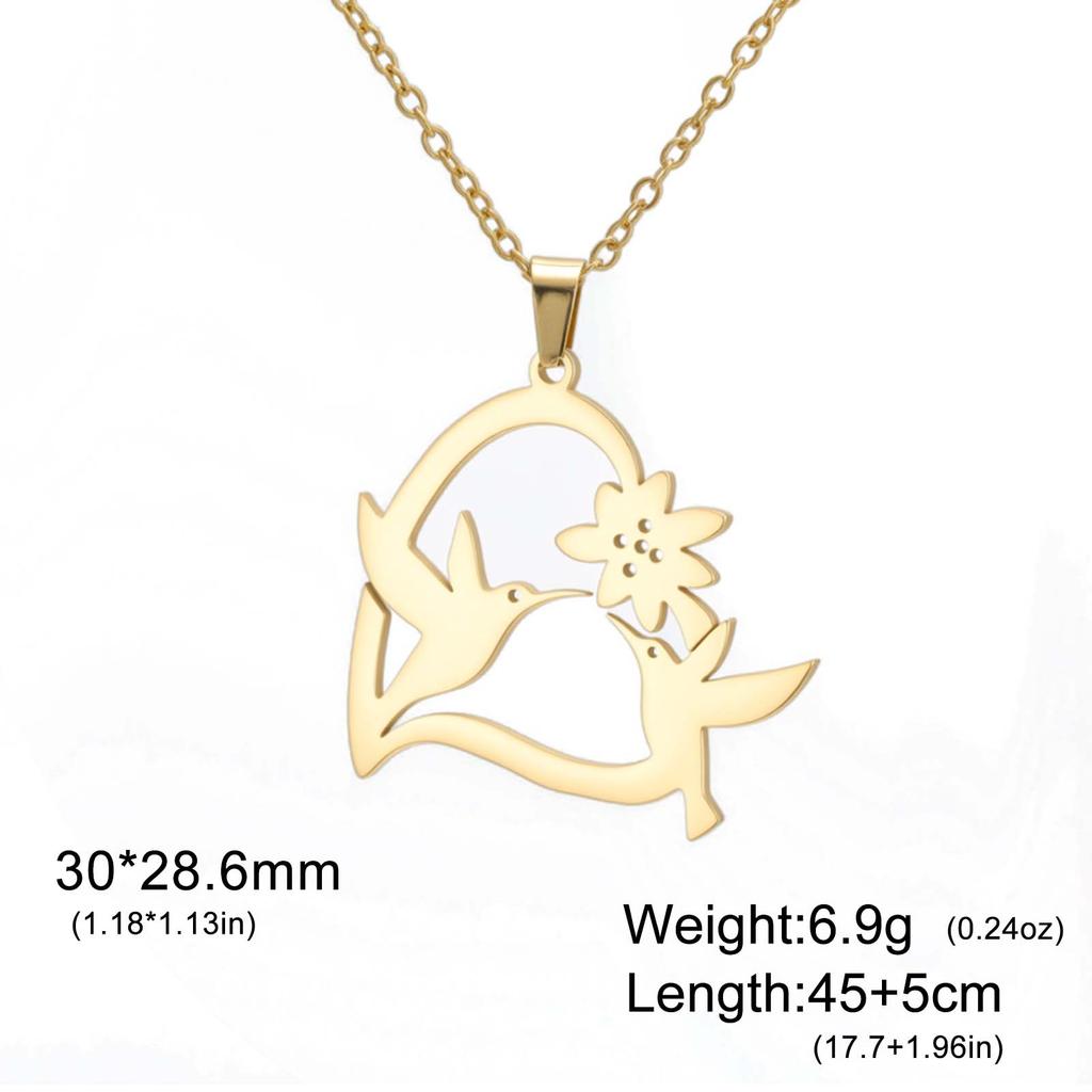 Hummingbird Love Pendant Necklace Stainless Steel Jewelry Gift for Lover and Girlfriend Valentine's Day Anniversary Gift