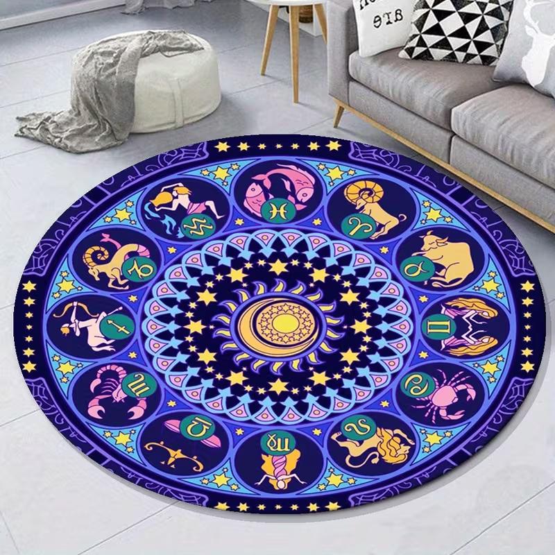 Gradient Pentagram Moon Star Round Area Rug Witchy Celestial Mystical Soft Non-Slip Carpet Gothic Boho Home Decor Circle Rug