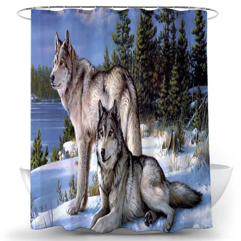 Nordic Wolf Pattern Shower Curtains Animals Tiger Bath Curtain High Quality Waterproof Polyester For Bathroom With 12Pcs Hooks