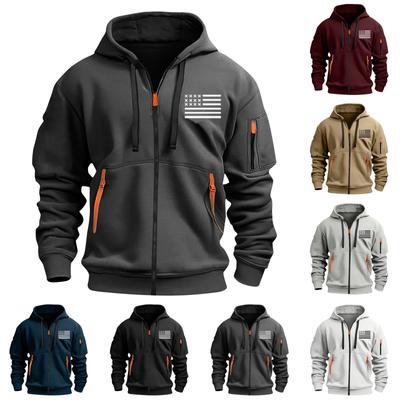 Men's Sports Casual Hoodie Hoodie Cardigan Zipper Multi-pocket Hoodie Coat