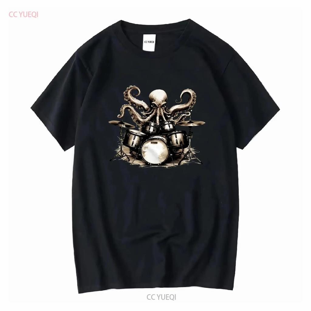 Drum Set Music Octopus Drummer T Shirt Funny Sea Life Animal Humor long or short sleeves vintage Washed fashion Casual