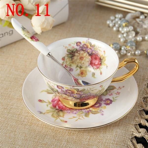2025 Flowers Painting afternoon tea Coffee Cups Bone china Tea Cup and Saucer Spoon Set Advanced Porcelain Mug for Gifts