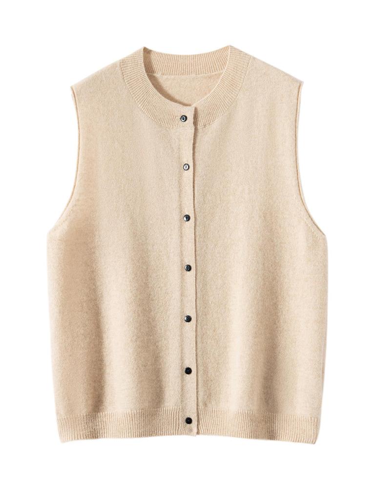 100% Cashmere Knit Vest: Round Neck, Sleeveless, Solid Color, Thick Layering Shrug for Autumn/Winter