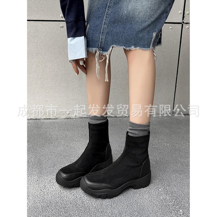 2025 Autumn and Winter New~ Comfortable and Versatile Thick-heeled Short Boots Women's Commuting Round Head Height Increase 4cm Thick-soled Martin Boo