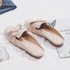 Baotou Half Tray Single Shoes Women's 2025 Autumn Models Flat Bottom Versatile Fashion Soft Leather Bow Square Head Internet Celebrity Lazy