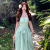 Summer new mint green tube top dress children's seaside vacation style waist off-the-shoulder dress