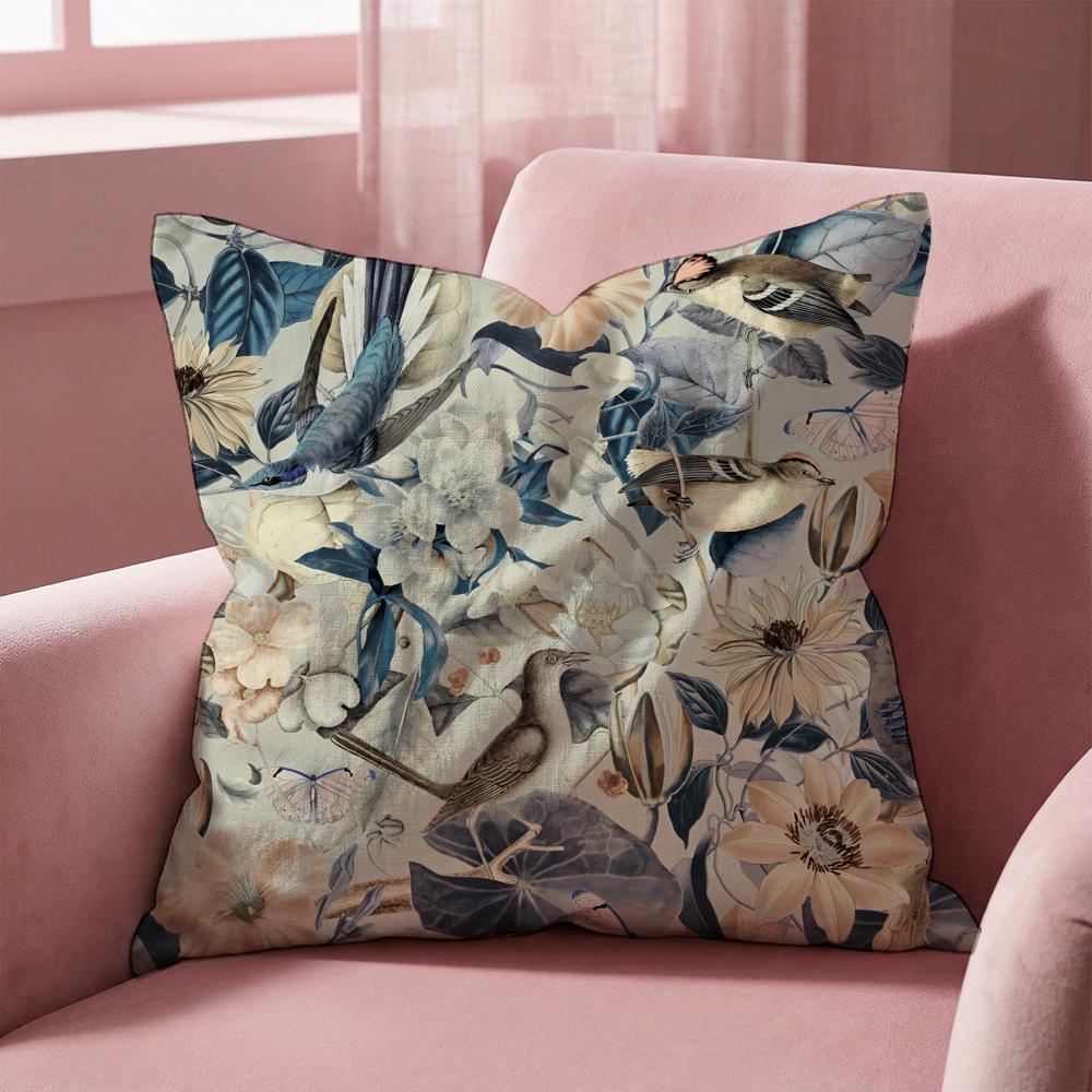 Lovely Bird Pattern Cushion Cover Multi-Scene Pillow Cover for Home & Car - Reversible, Soft & Durable for Daily Use
