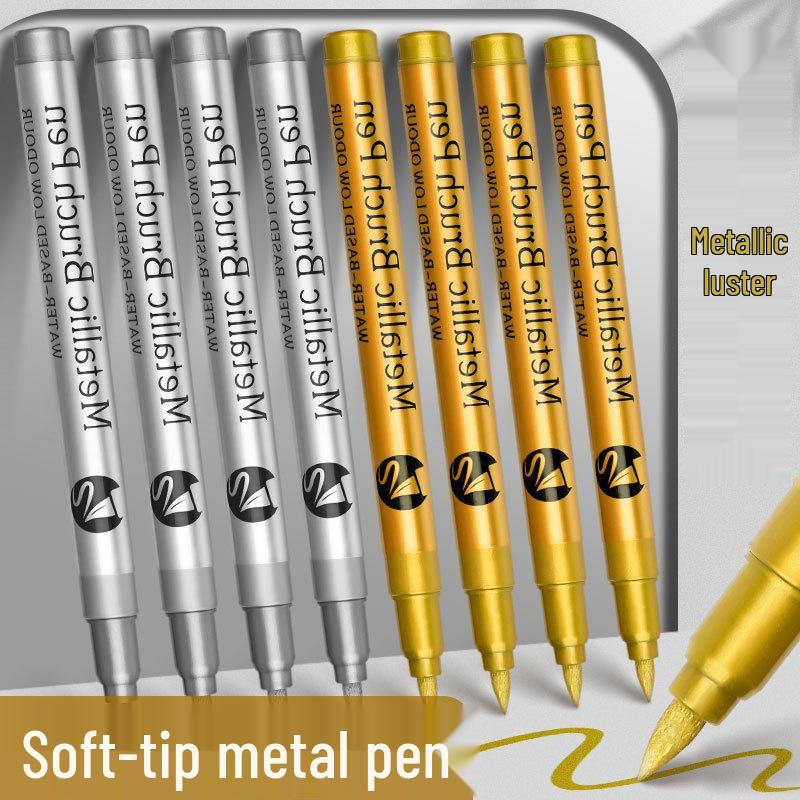 Dual-Tip Gold & Silver Paint Marker: Soft & Hard Tips, Waterproof, Colorfast for DIY & Invitations.