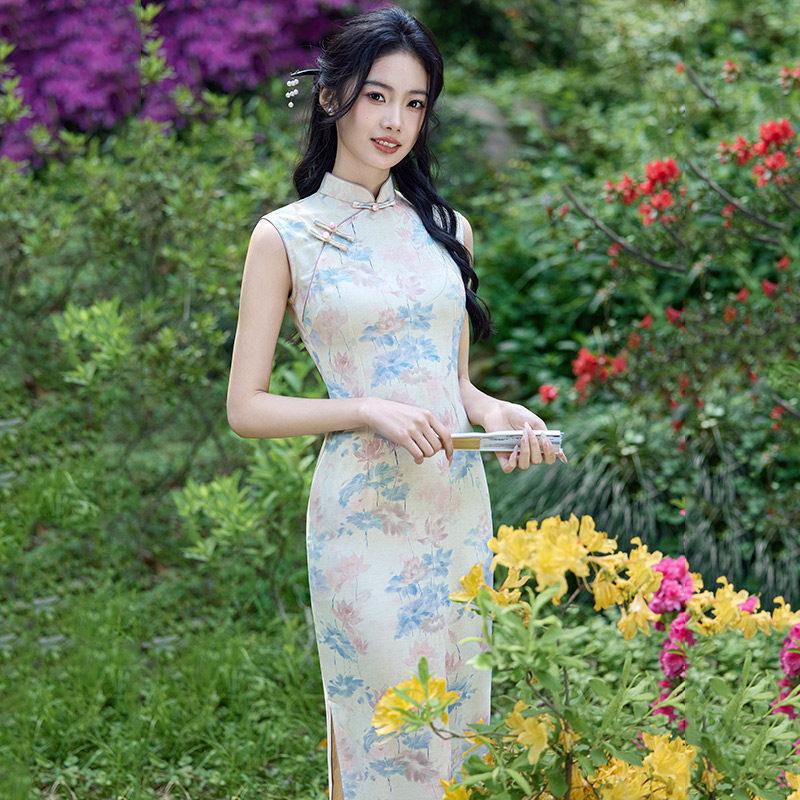 Sleeveless daily national style new Chinese style Suzhou long cheongsam improved young 1011 new women's high sense summer