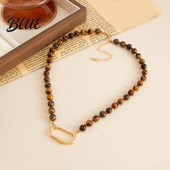 Stylish Retro Necklace Tiger Eye Bead Choker Beaded with Adjustable