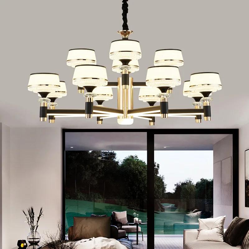 Candelabru de cristal cu LED pentru sufragerie de lux cu lumină nordică, modern, minimalist, de lux, pentru sufragerie, dormitor, plafoniere aurii și negre