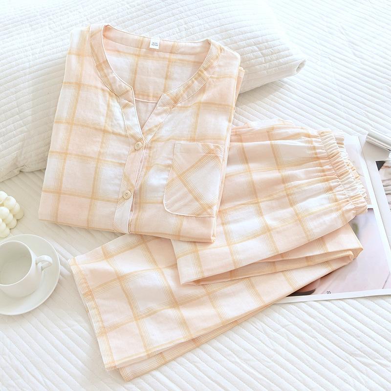 2025 Japanese Style Spring/summer New Women's Home Clothing Two-piece Set 100% Cotton Gauze Long Sleeved Pants Pajama Set Ladies