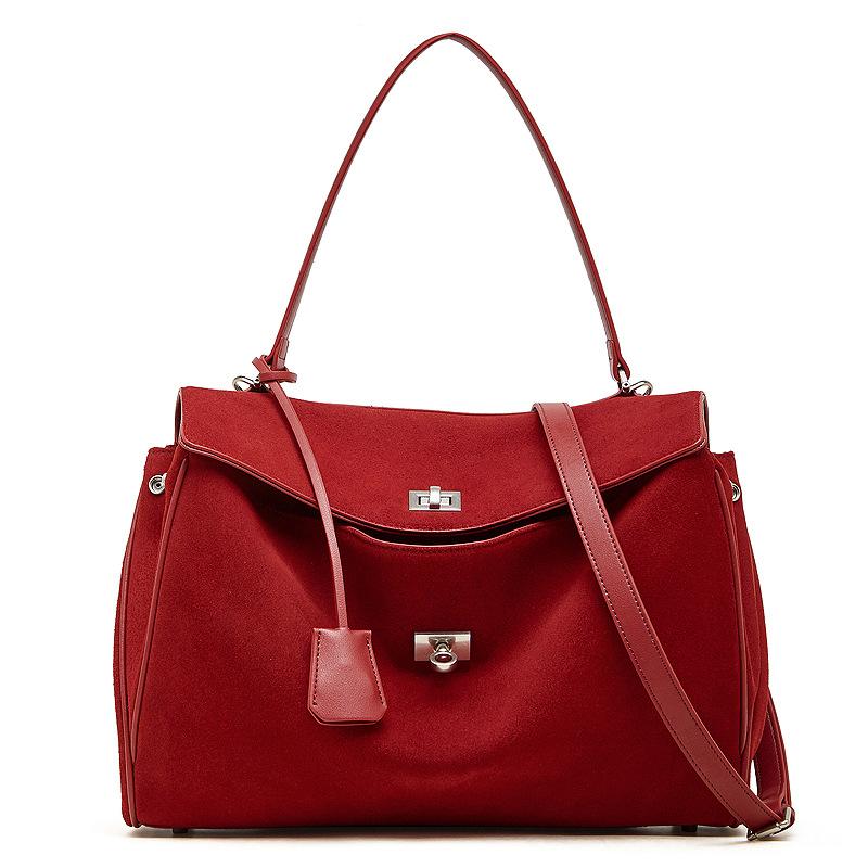 

Autumn and Winter New Suede Frosted Leather High-end Kelly Bag with Lock Buckle, Hand-held Underarm Commuting Shoulder Tote Bag