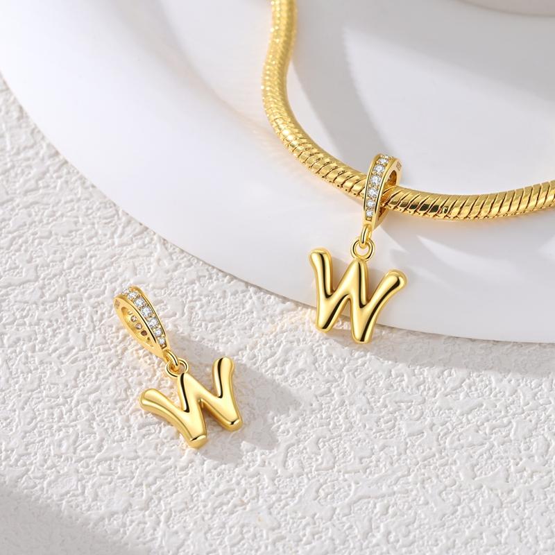 Copper Charms Golden Zircon Alphabet A-Z Beads Pendants Dangles Fit Original Charm Bracelet Women Diy Gift Jewelry