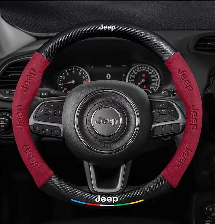 RKM3 Carbon Fiber Suede Car Steering Wheel Cover Jeep Grand Cherokee Wrangler Renegade Patriot Commander Compass Wagoneer Gladiator