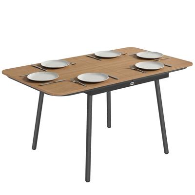 Garden Table 140 X 80 Cm for 6 People Rust-resistant Outdoor Dining Table with WPC Tabletop Adjustable Feet, Teak