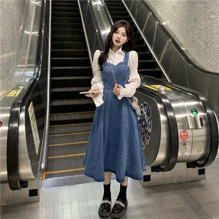 Women's Chic French-Style Denim Overall Skirt - Retro, Sweet, and Elegant Hong Kong Inspired Design