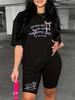 Bear standard size European and American women's clothing lip printing T-shirt shorts set sports suit