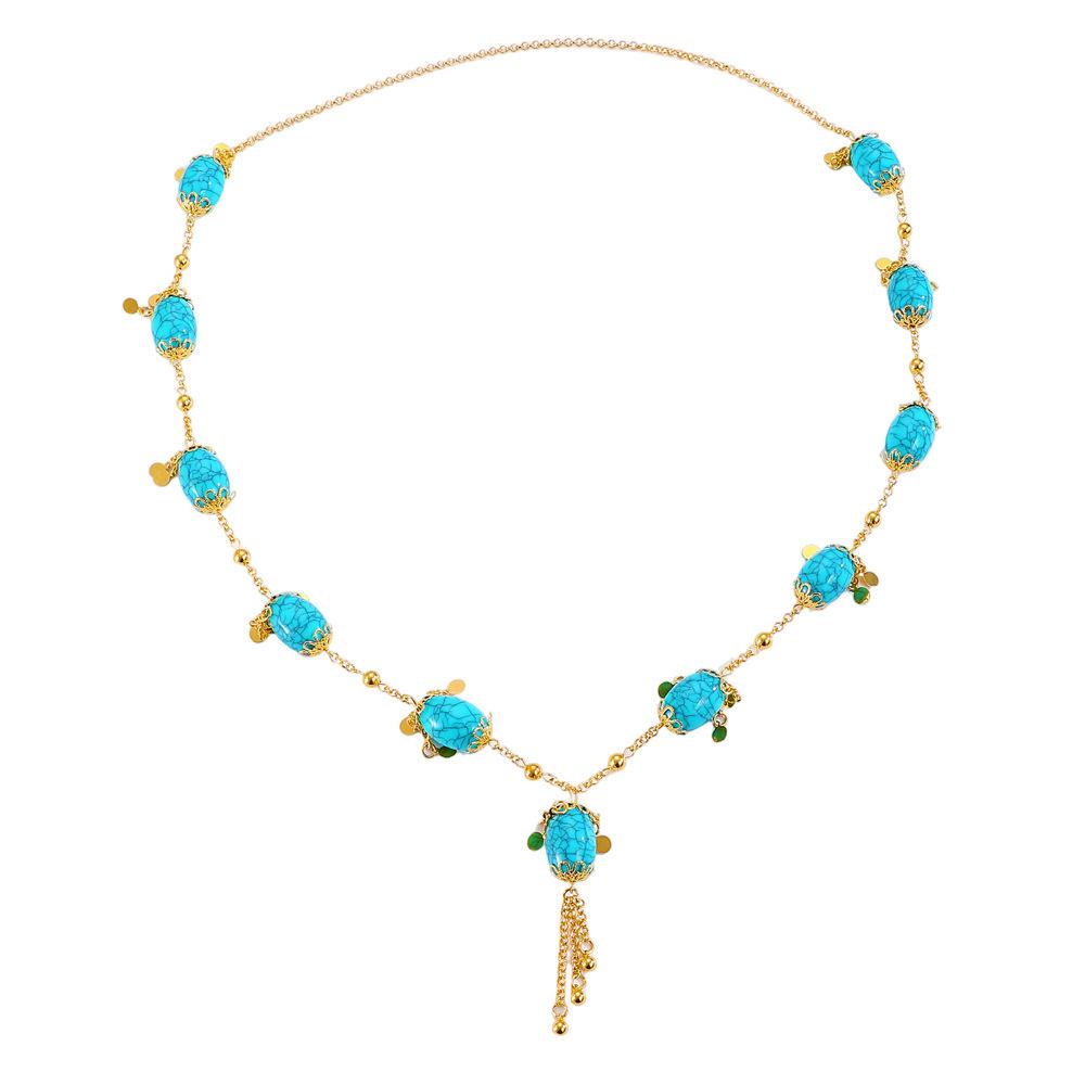 European-American Ethnic Style Retro Turquoise Tassel Necklace