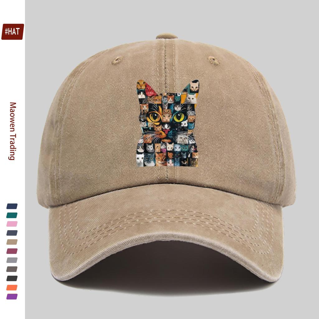 Pc Cat Face Collage Print Baseball Cap with Trendy Printed Design Sun Hat Party Decoration Hat Comfortable and Lightweight Tr