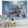 New Year Christmas Decoration Snow House Nature Cat Tapestry Kawaii Decor Wall Hanging Psychedelic Hippie Aesthetic Home Decor