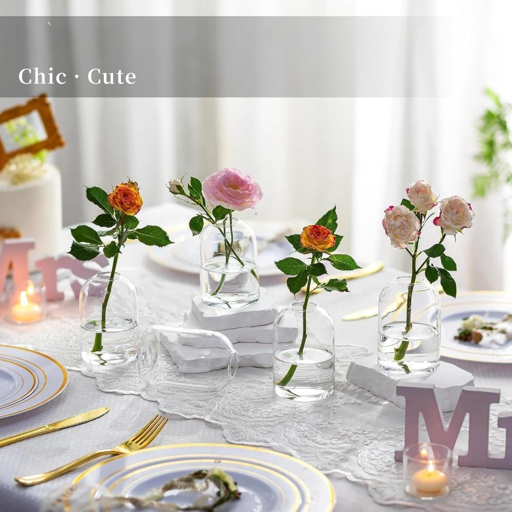 6pcs Glass Bud Vases for Centerpieces Clear Small Flower Vase Decor Bulk Simple Modern Decorative Vases for Flowers Candle Vase Wedding Centerpiece