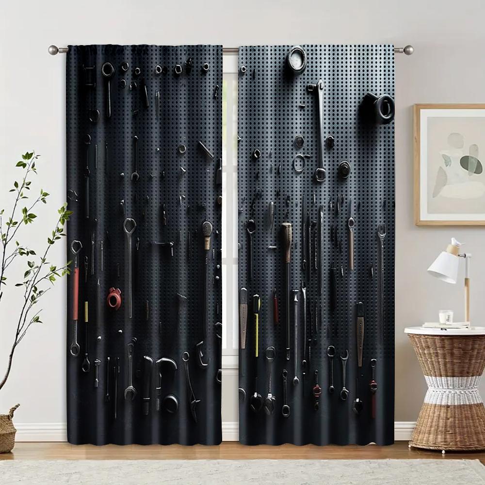 

2 pcs, filtering curtains (excluding rods, non-movable, without batteries) Workshop Tools Garagebackgroundsuitable for use in 29x65in(75x166cm)