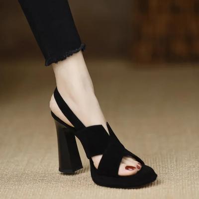 Dames Sandalen met Hoge Hakken met Kruisband Zomer Nieuw Zwart Haakhakken Feestschoenen Vrouw Mode Gespsluiting Platform Sandalen