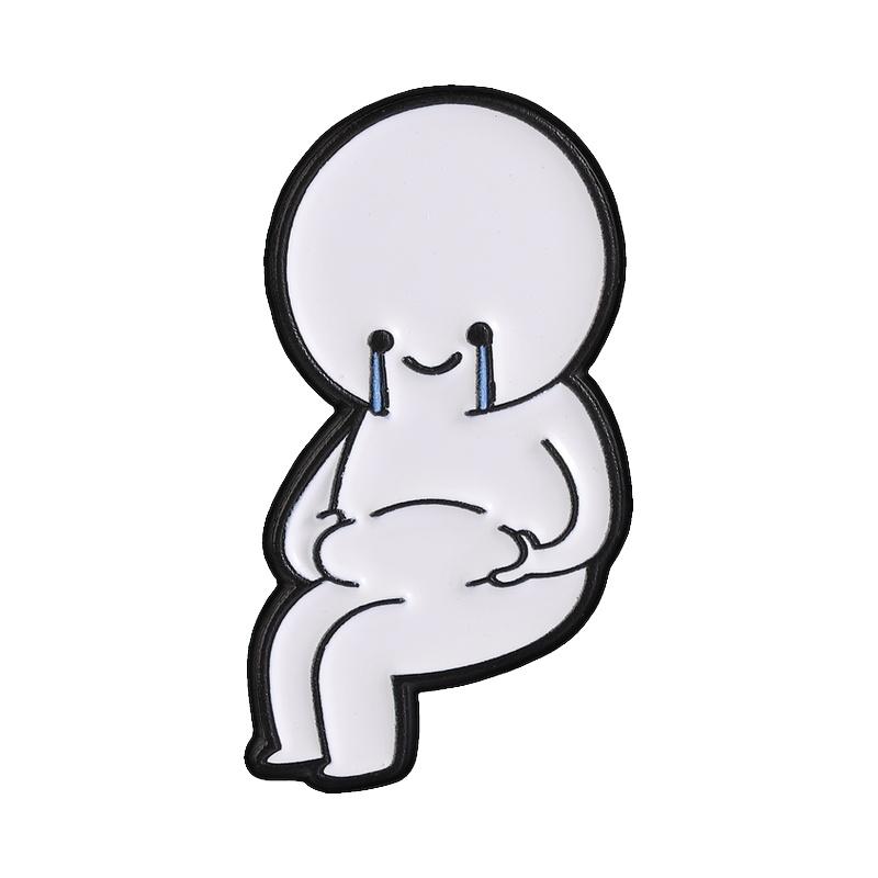 Xiaomi Squeezing Belly Smiling Crying Stick Figure Enamel Pin Humor Figure Hands On Belly Fat Teardrop Face Brooch Badge Jewelry Gifts