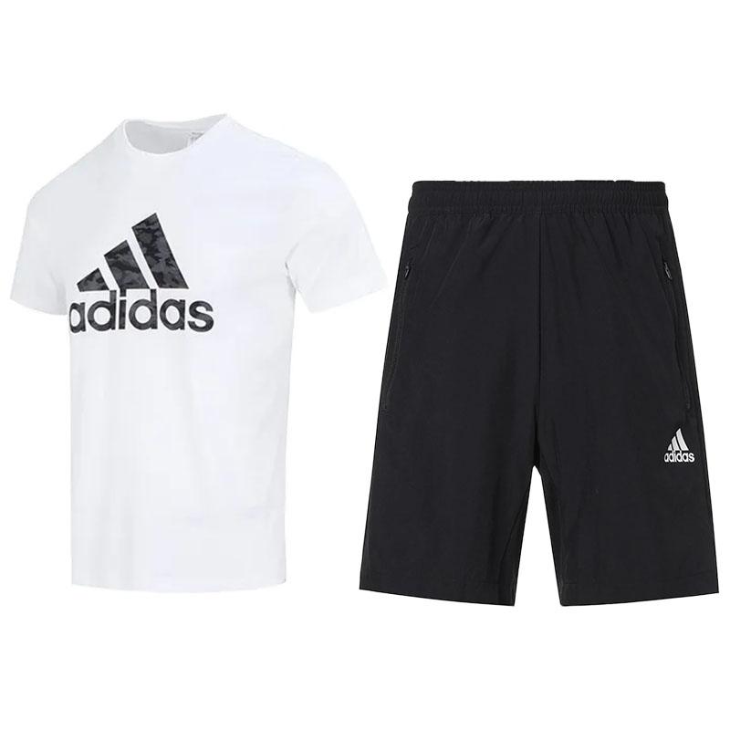 

Adidas Logo Print Outdoor Short Sleeve Top And Mid Waist Shorts Casual Sports Set Unisex sets HA7212+GT8161 L