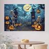 1 piece of Halloween polyester background cloth - skull pumpkin lantern and full moon design Halloween decoration
