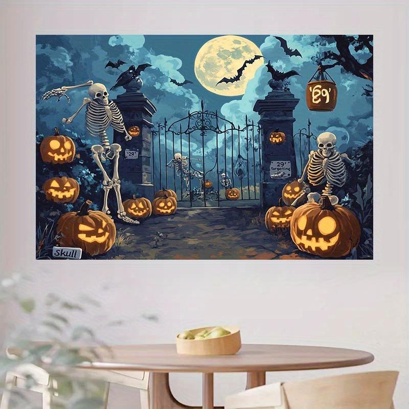 1 piece of Halloween polyester background cloth - skull pumpkin lantern and full moon design Halloween decoration