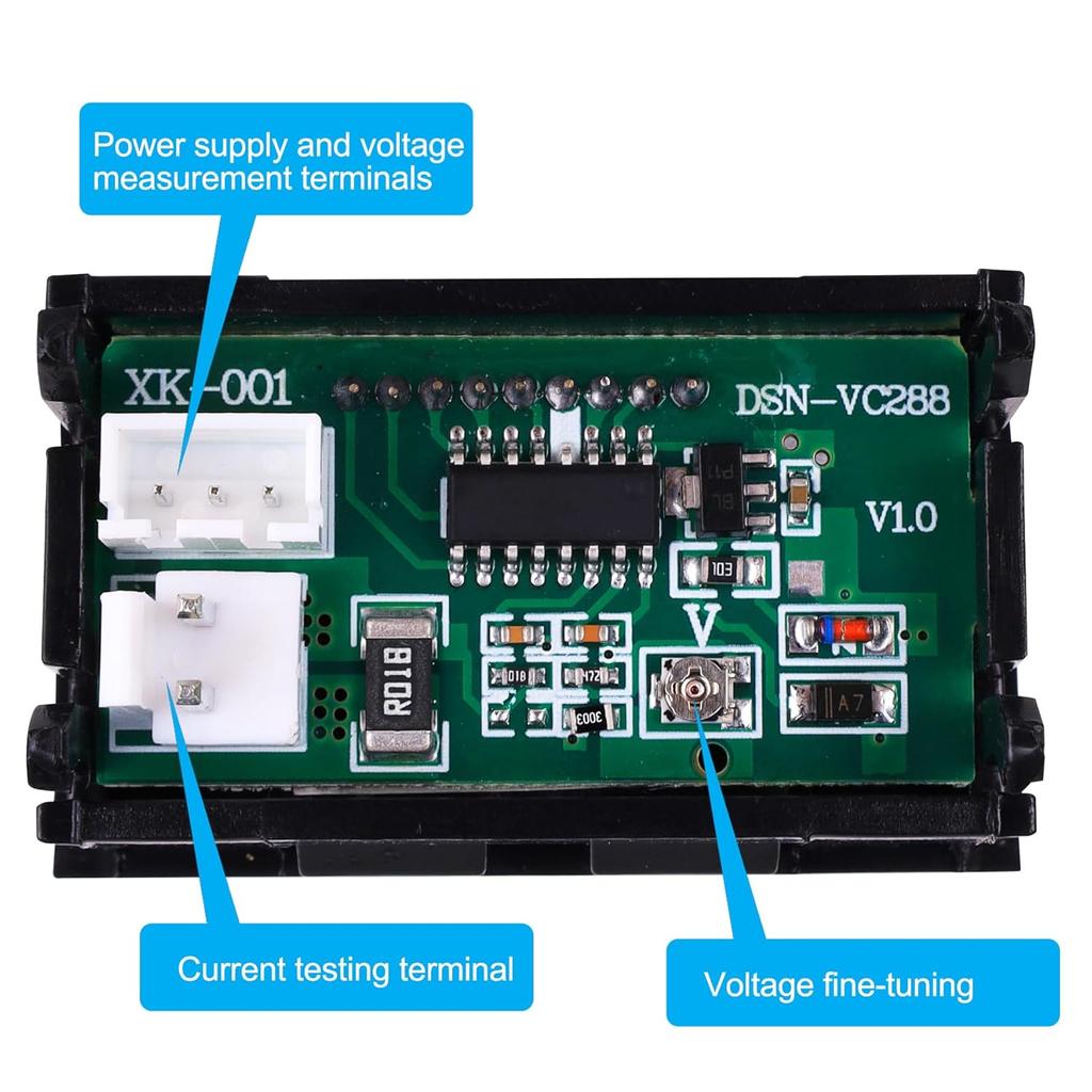 0.28" Volt Meter, DC 0-100V 10A Digital Voltmeter Ammeter Dual 3 Bits LED Display with Connect Wires Mini Ammeter Voltmeter for Electronic Circuit