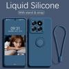 Liquid Silicone Phone Case For Xiaomi Redmi Note 15 14 Pro Plus + 13 Pro 12  5G 4G Metal Ring Holder Cover With Strap Etui Coque