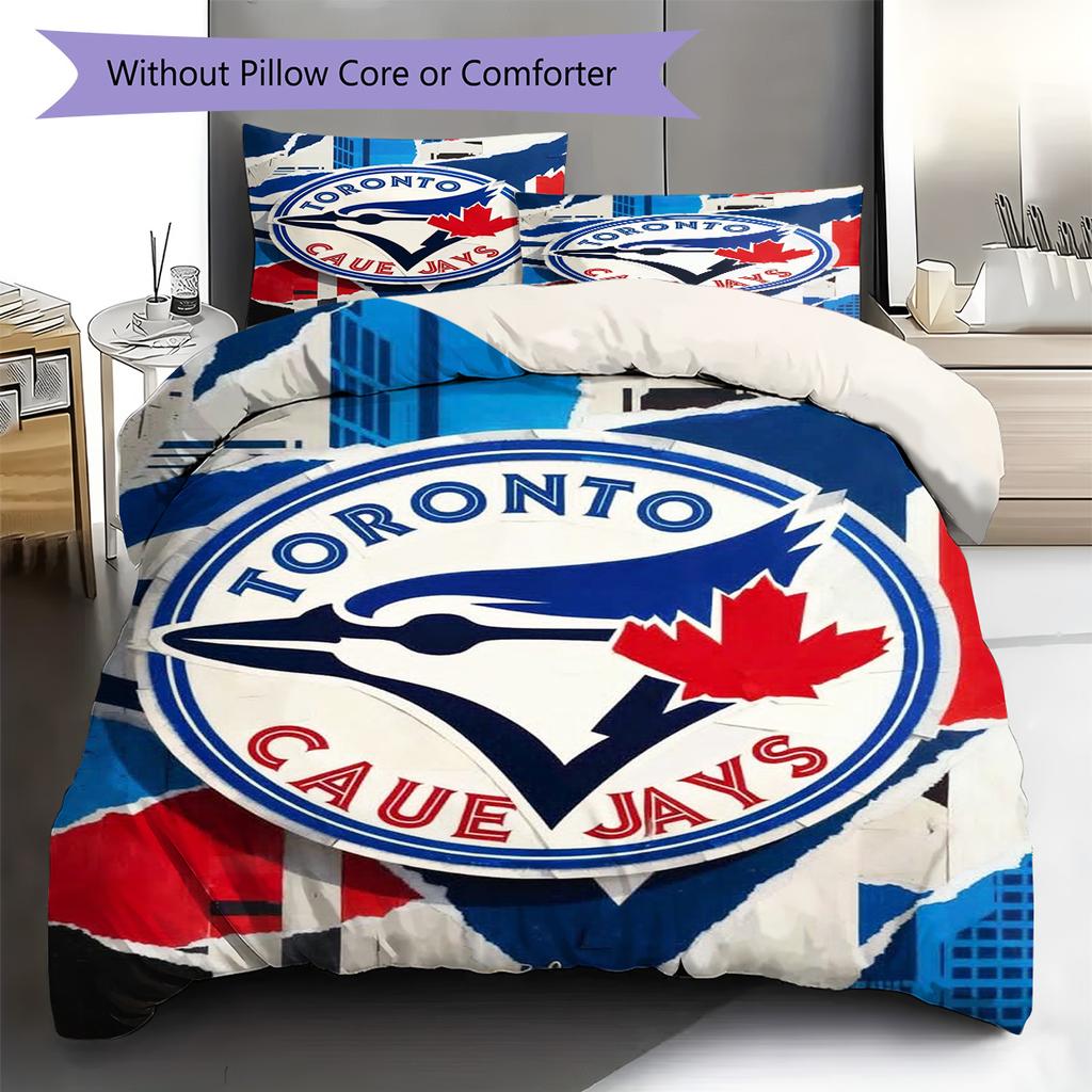 Toronto Blue Jays Pattern Bedding Set Quilt Cover Pillowcase Home Decor Gift (1 * Duvet Cover + 2 * Pillowcase, Without Core)