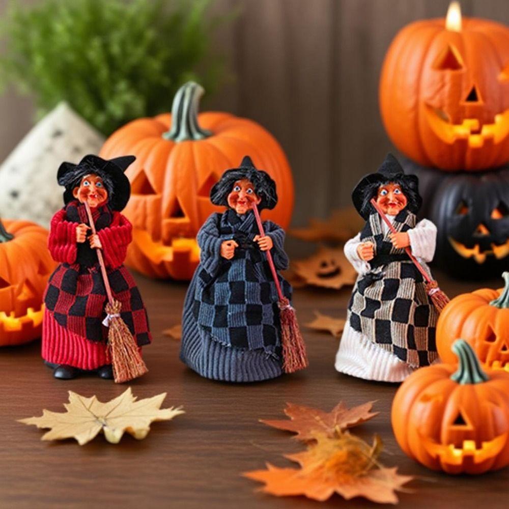 Retro Halloween Witch Ornament Funny Witch Figurines Scary Witch Sculpture  Scene Arrangement