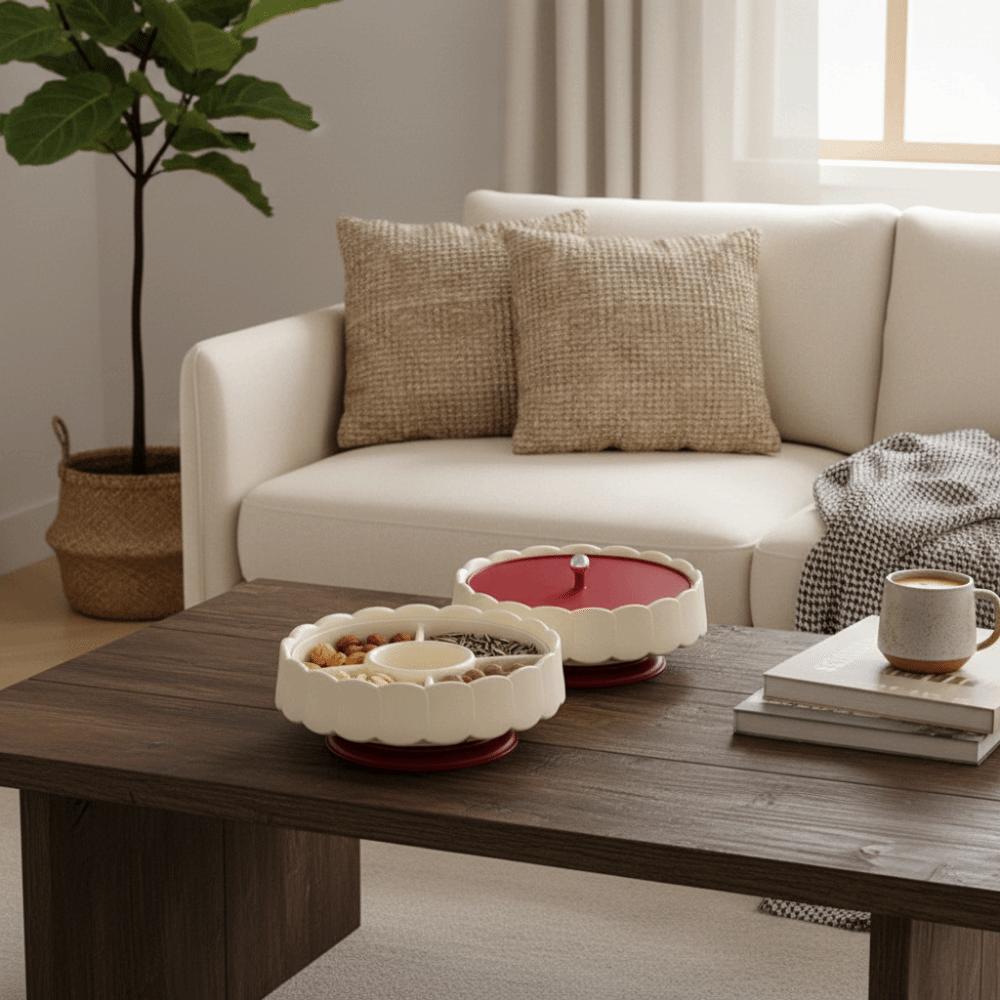 Multifunctional Red Snack Serving Tray Traditional with Lid New Year Snack Storage Box Dustproof Sealed Candy Box Party