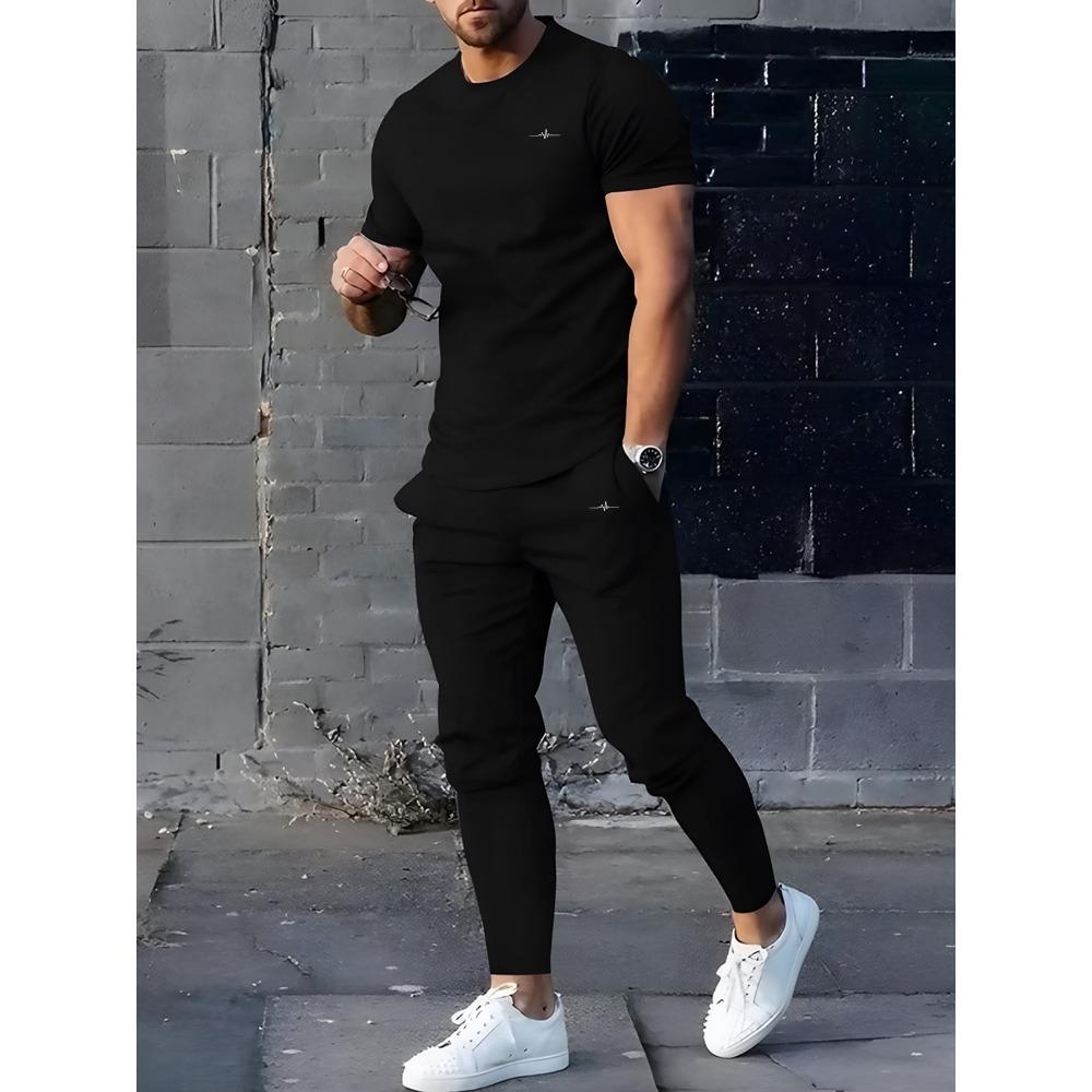 Men's Classic and Fashionable Casual Sports Pants and Short Sleeves Set, with Comfortable and Soft Fabric, Suitable for Daily Wear or Travel